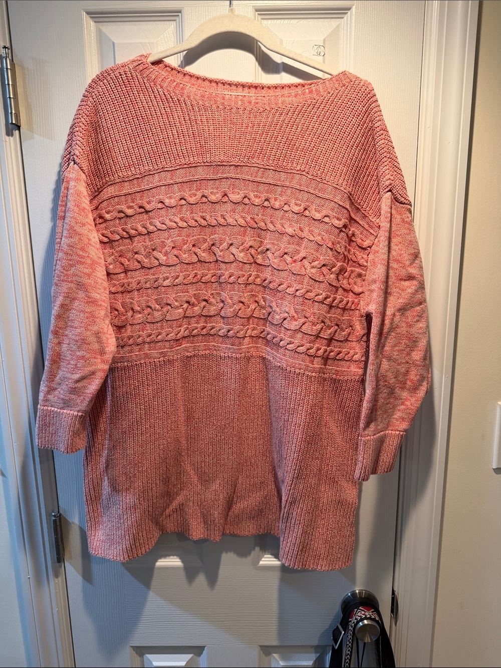 CJ Banks Blush Pink Cable-Accent Scoop Neck Sweater